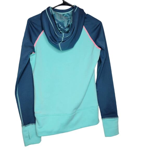 Nike Therma Fit Teal Pattern Swoosh Raglan Hoodie Women Sz XS 665890-385 - Picture 2 of 6